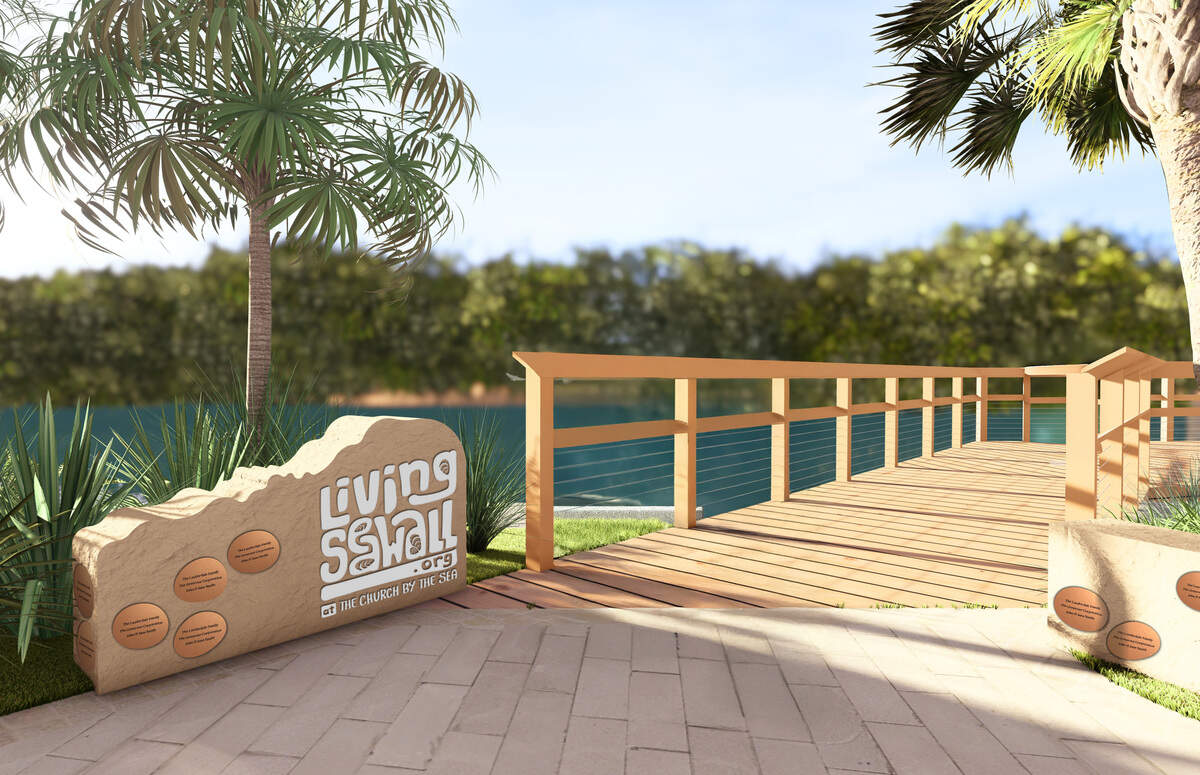 A rendering shows what the donor plaque area on the living seawall could look like.